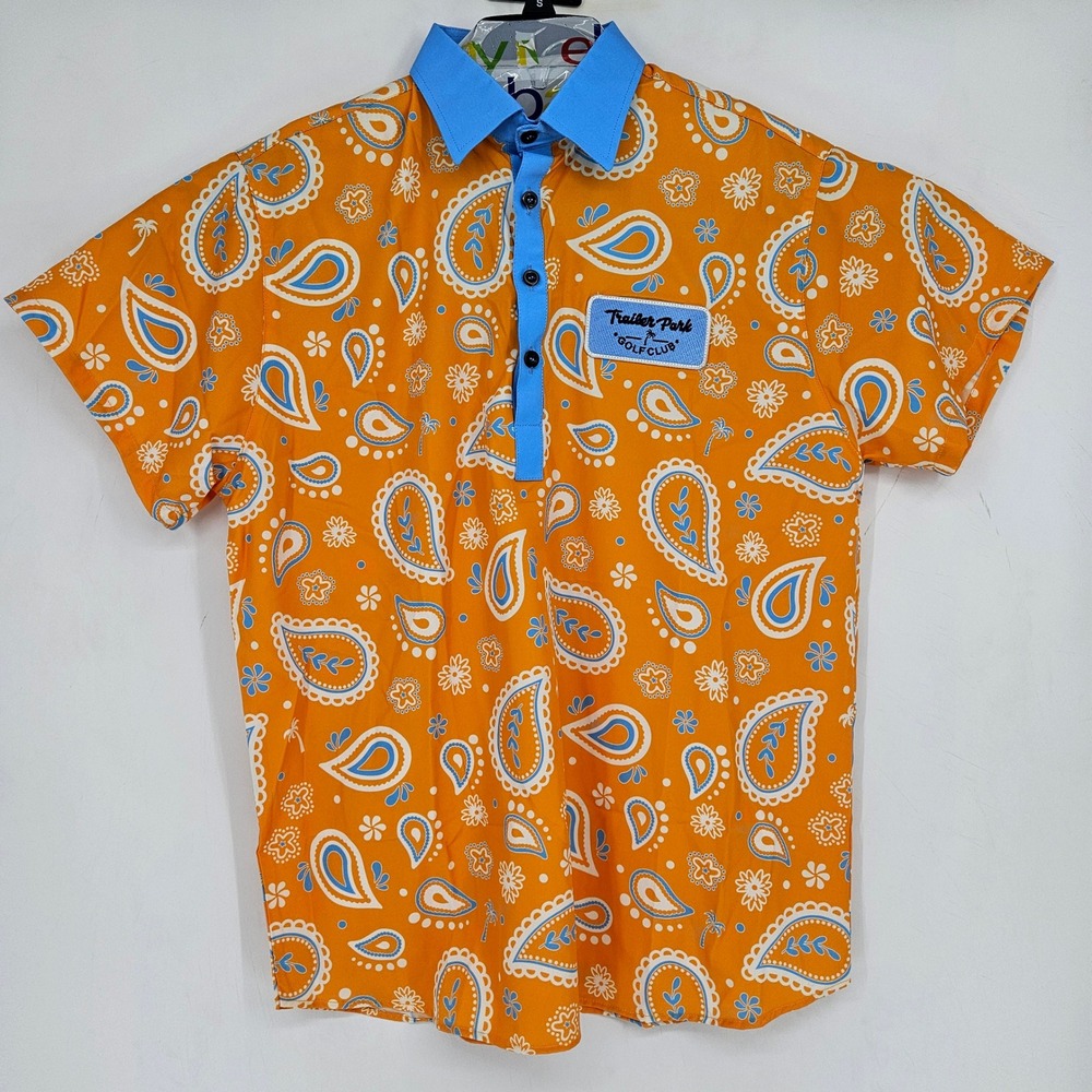 Trailer Park Golf Club Polo Shirt‎ Mens Medium Paisley Bandana AOP Casual Preppy